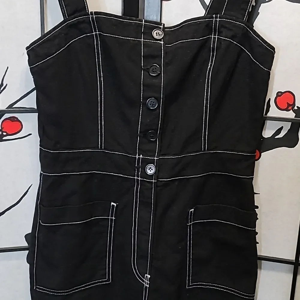 REFORMATION Black White Square Amory Top Stitching Overalls